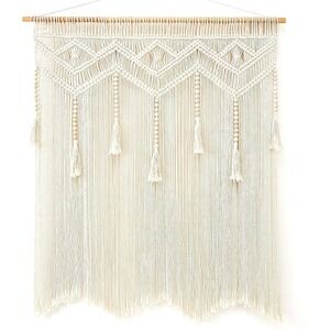 Boho Macrame‎ Wall Hanging Large Tapestry Wood Beads Tassels Cream Boho Chic